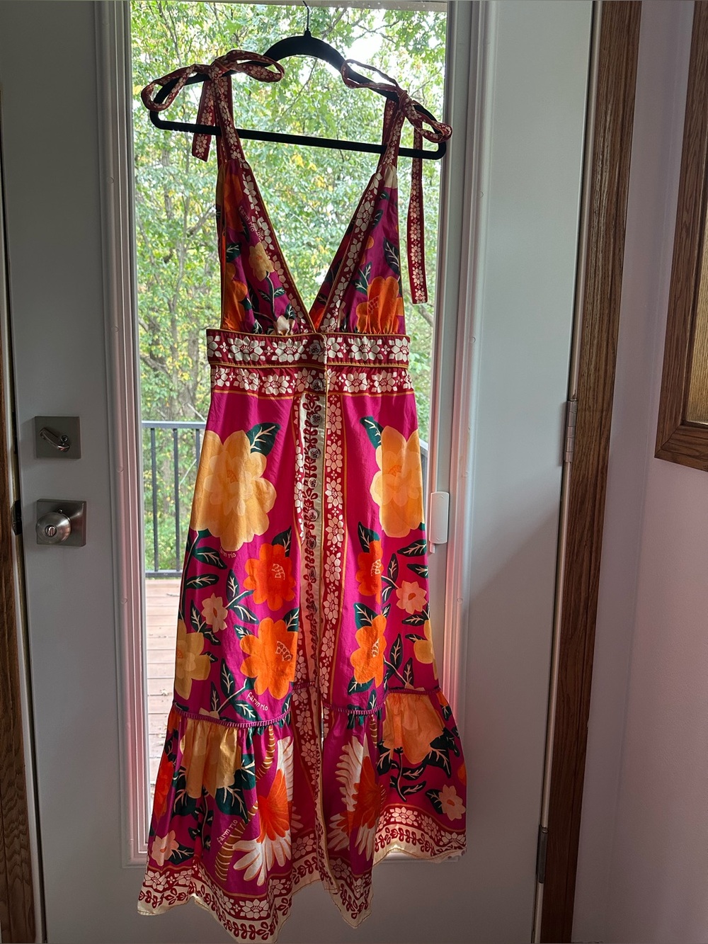 FARM Rio Pink Floral Tie Shoulder Midi Dress Size S